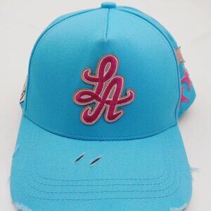 La Bubu Baby Blue LA Diamond Snap Back Hat Cap